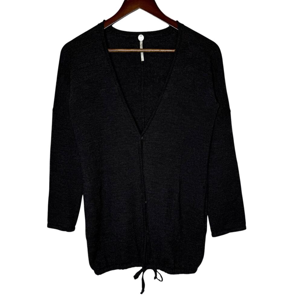 Margaret O'Leary Alpaca Merino Wool Cardigan Sweater V Neck Charcoal Gray Small
